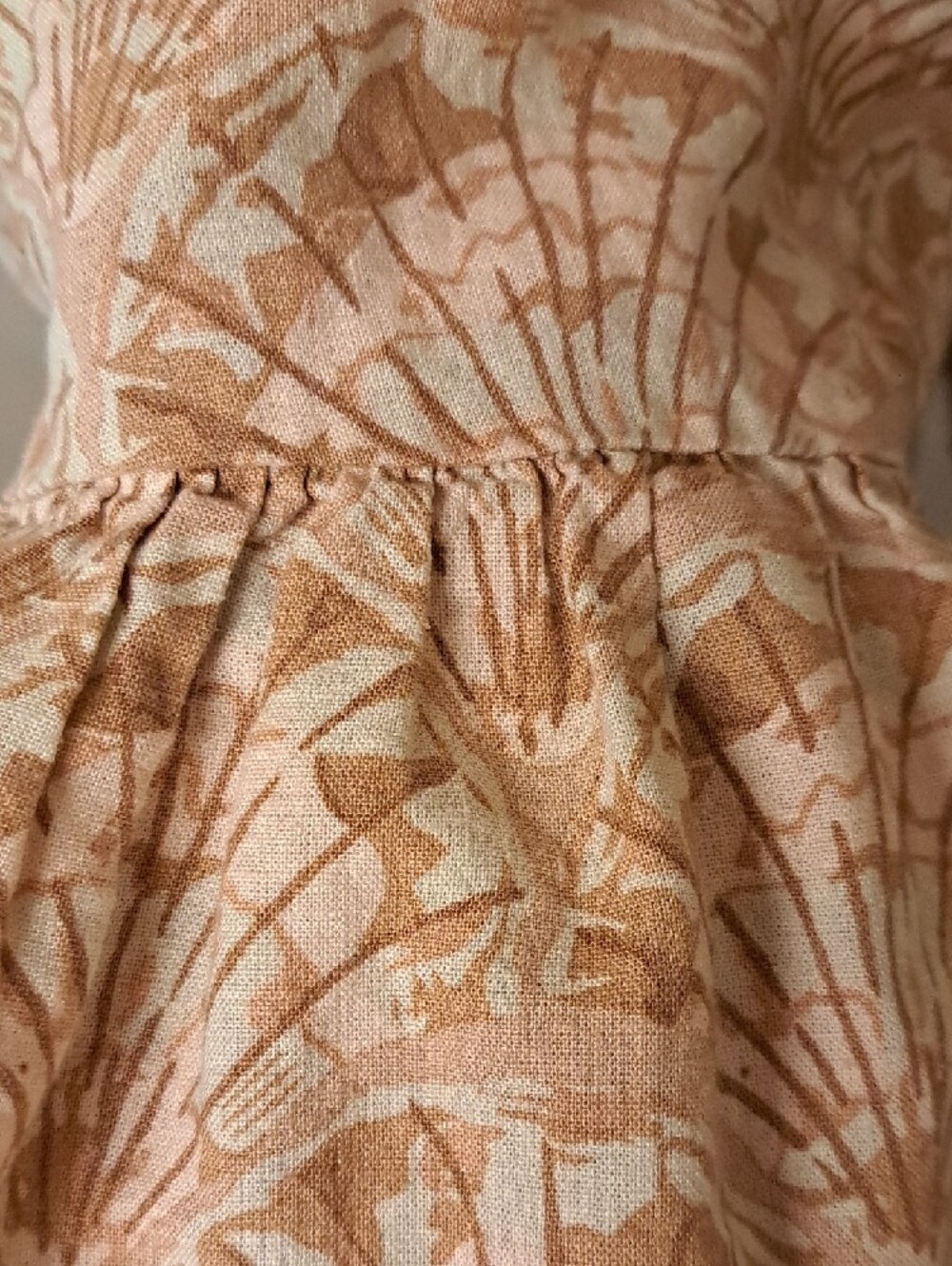 Madewell Lucie Smock Linen Blend Sun Dress with Tan And Pink Leaf Print - Size S - Picture 6 of 12